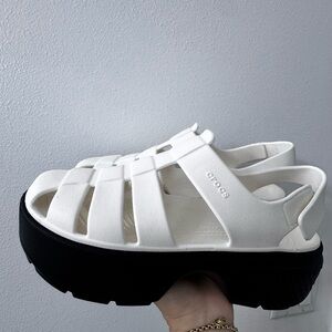 CROCS Women's White and Black Platform Sandals